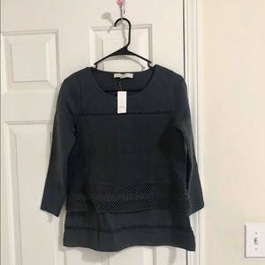 Loft Charcoal Lace Trim Top